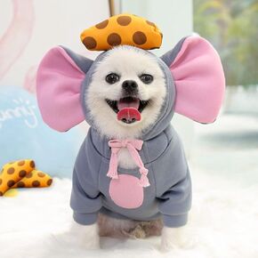 SEIS Winter Big Ear Mouse Dog Hoodies Cute Cheese Warm Pet Costume Halloween Cat Clothes for Small Medium Dogs Puppy French Bulldog Chihuahua (Gray, S (Chest circumference 53cm/ 20.8"))