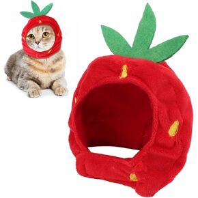 Restokki Pet Costume Hat, Cute Cat Hat, Strawberry Pet Hat, Strawberry Cat Hat Adjustable Comfortable Pet Costume Decoration Headgear