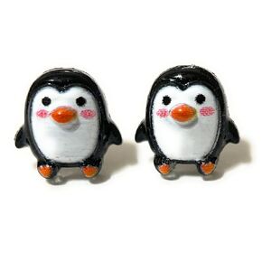 Hypoallergenic Black Penguin Stud Earrings on Plastic Posts $9.5
