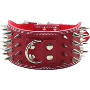 Studded Dog Collar, 3" Sharp Spiked Leather Dog Collar fit Training,Sports,Walking,Medium,Large,X-Large,for Pitbull,Labrador,Boxer (M:17-20 inch, Gold Brown)