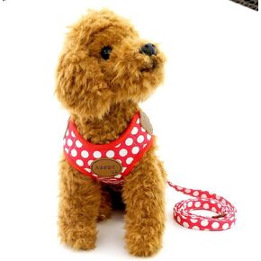 SELMAI Small Dog Harness Vest Leash Set Polka Dot/Camo Mesh Padded No Pull Leads for Puppy Pet Cat (Small (Pack of 1), Red)