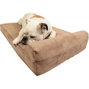Barker Junior - 4" Pillow Top Orthopedic Dog Bed with Headrest for Medium Size Dogs 30-50 Pounds