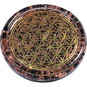 LARGE 4" Obsidian Flower Of Life Coaster Mixed w/Copper chips Water Charging Plate Energy Dome
