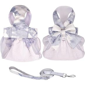 aoozleny Dog Harness and Leash Set with Bow Knot - Gradient Color Dog Leash Princess Gauze Dress Pet Dress Back Small and Medium Dog Leash Princess Puppy Harness for Small Girl (GreenPink, S)