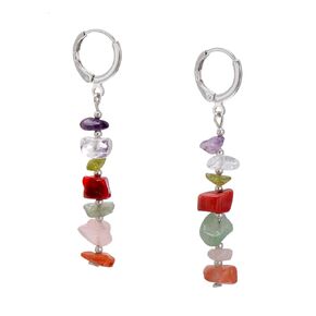 Natural Crystal Chips Beaded Linear Dangle Leverbacks Earrings for Women