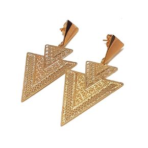 Retro Triangle Earrings Art Deco Style in Gold Tone for Women and Girls, Geometric Fashion Jewelry Earrings
