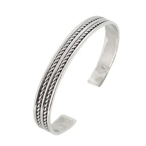 Men's 925 Sterling Silver Bangle Braided Details, 9mm Silver Cuff Bangle for Men
