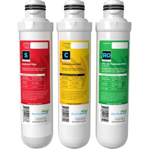Aquatic Life Reverse Osmosis Twist-In Replacement Water Filter Cartridges Pack Set, Activated Carbon Block, Sediment Filter and 100 GPD RO Membrane, 3-Piece Bundle