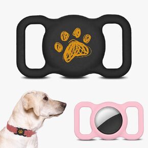 Png Silicone Airtag Holder for Dog Collar - 2 Pack | Serving as a Dog GPS Tracker Case | Holder for AirTag Dog Collar | Waterproof Airtag Holder | Dog Apple Airtag Holder | Secure Dog Tracker (Black)