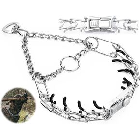 MOZETO Prong Collar for Dogs, Adjustable Quick Release Stainless Steel Dog Pinch Training Collar with Metal Buckle
