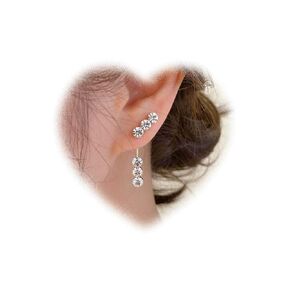 Boho Crystal Jacket Earrings for Teen Girls Crystal Bar Earrings Rhinestone Drop Dangle Earrings Sparkling Wedding Earrings Two Ways Front Back Earrings Jewelry for Women Gifts