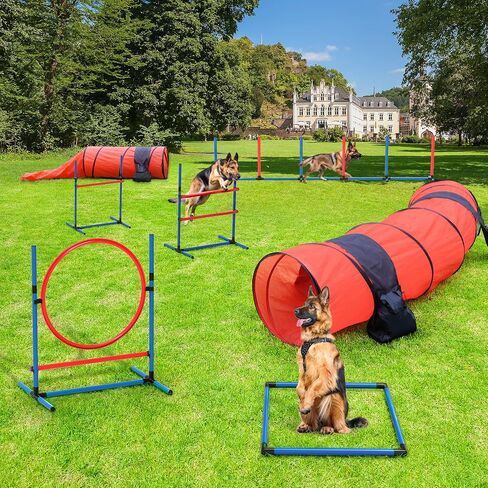 YITAHOME Dog Agility Training Equipments: includes Flirt Pole Toy, 3 Flying Discs, 2 Agility Tunnel, 3 Jumps, 6 Weave Poles, Pause Box, Dog Agility Course Backyard Set Indoors Outdoors in Saudi Arabia