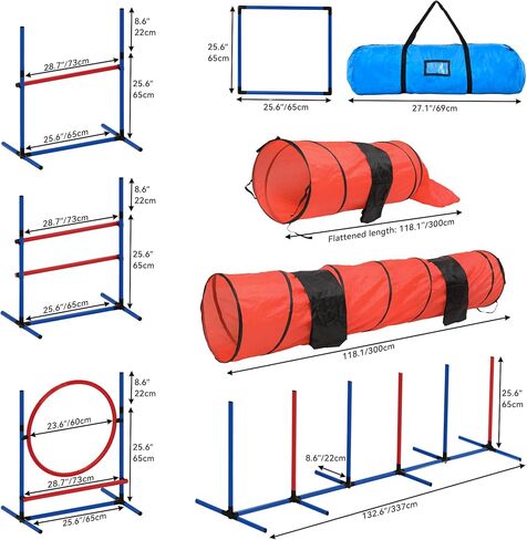 YITAHOME Dog Agility Training Equipments: includes Flirt Pole Toy, 3 Flying Discs, 2 Agility Tunnel, 3 Jumps, 6 Weave Poles, Pause Box, Dog Agility Course Backyard Set Indoors Outdoors in Saudi Arabia