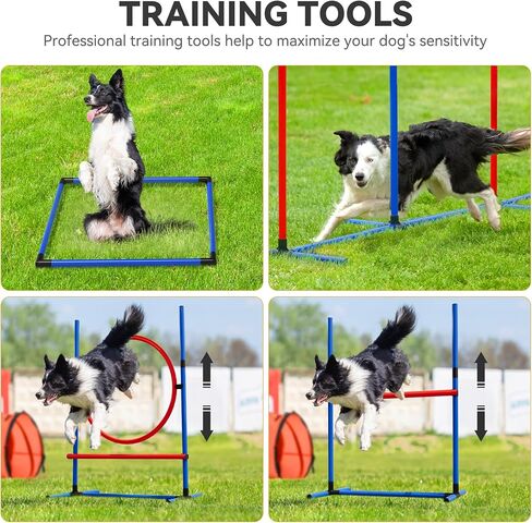 YITAHOME Dog Agility Training Equipments: includes Flirt Pole Toy, 3 Flying Discs, 2 Agility Tunnel, 3 Jumps, 6 Weave Poles, Pause Box, Dog Agility Course Backyard Set Indoors Outdoors in Saudi Arabia