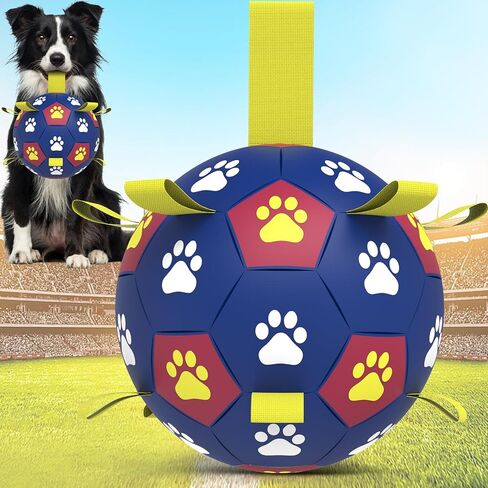 Dog Toys Soccer Ball with Straps - Durable Dog Balls for Large Dogs, Outdoor Dog Toys, Summer Dog Water Toy, Herding Ball, Puppy Dog Birthday Gifts, Yellow Blue (8 Inch) in Saudi Arabia