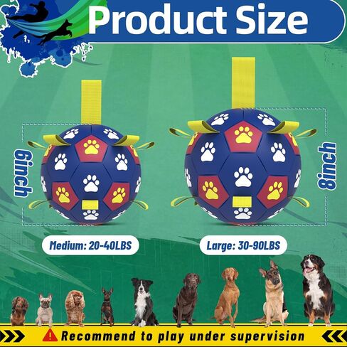 Dog Toys Soccer Ball with Straps - Durable Dog Balls for Large Dogs, Outdoor Dog Toys, Summer Dog Water Toy, Herding Ball, Puppy Dog Birthday Gifts, Yellow Blue (8 Inch) in Saudi Arabia
