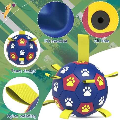 Dog Toys Soccer Ball with Straps - Durable Dog Balls for Large Dogs, Outdoor Dog Toys, Summer Dog Water Toy, Herding Ball, Puppy Dog Birthday Gifts, Yellow Blue (8 Inch) in Saudi Arabia