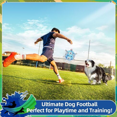 Dog Toys Soccer Ball with Straps - Durable Dog Balls for Large Dogs, Outdoor Dog Toys, Summer Dog Water Toy, Herding Ball, Puppy Dog Birthday Gifts, Yellow Blue (8 Inch) in Saudi Arabia