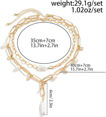 Dainty Layered Pearl Necklace for Women Trendy, 14K Gold Plated Artificial Baroque Pearl Necklace, Vintage Chunky Pearl Choker Necklace Toggle Clasp Gold Pearl Necklace Jewelry Girls in Kuwait