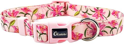 Basic Dog Collar, Rose Floral Pattern, Soft and Durable Polyester Material, Adjustable Length, for Medium Dogs.(Medium, Pink Rose) in Saudi Arabia