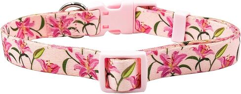 Basic Dog Collar, Rose Floral Pattern, Soft and Durable Polyester Material, Adjustable Length, for Medium Dogs.(Medium, Pink Rose) in Saudi Arabia