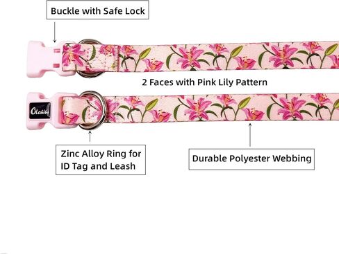 Basic Dog Collar, Rose Floral Pattern, Soft and Durable Polyester Material, Adjustable Length, for Medium Dogs.(Medium, Pink Rose) in Saudi Arabia