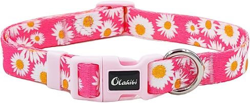 Basic Dog Collar, Rose Floral Pattern, Soft and Durable Polyester Material, Adjustable Length, for Medium Dogs.(Medium, Pink Rose) in Saudi Arabia