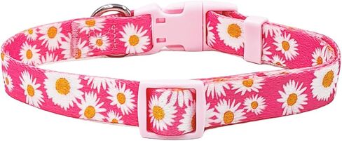 Basic Dog Collar, Rose Floral Pattern, Soft and Durable Polyester Material, Adjustable Length, for Medium Dogs.(Medium, Pink Rose) in Saudi Arabia