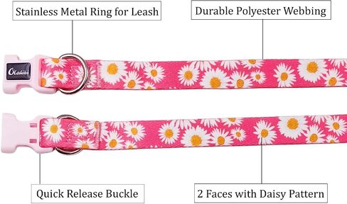 Basic Dog Collar, Rose Floral Pattern, Soft and Durable Polyester Material, Adjustable Length, for Medium Dogs.(Medium, Pink Rose) in Saudi Arabia
