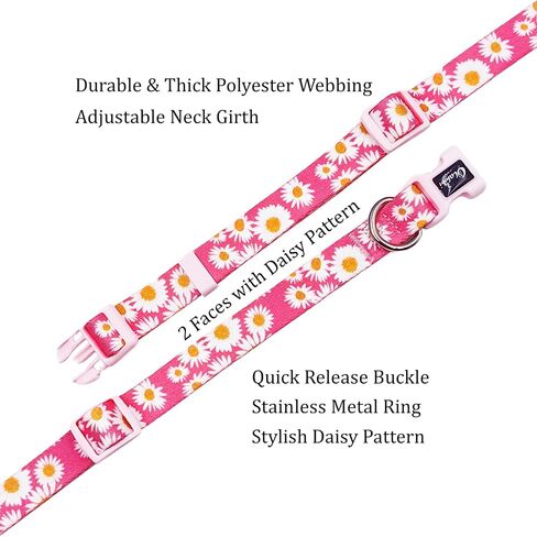 Basic Dog Collar, Rose Floral Pattern, Soft and Durable Polyester Material, Adjustable Length, for Medium Dogs.(Medium, Pink Rose) in Saudi Arabia