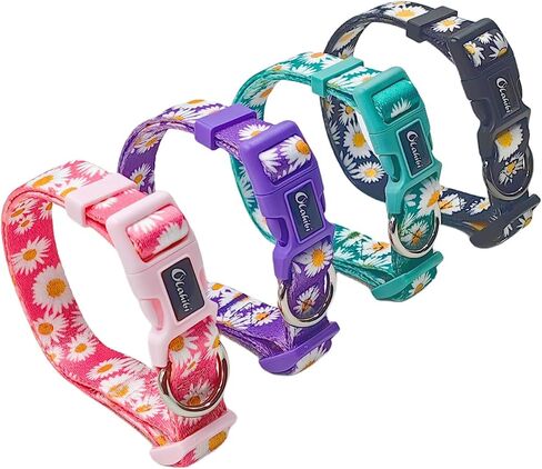 Basic Dog Collar, Rose Floral Pattern, Soft and Durable Polyester Material, Adjustable Length, for Medium Dogs.(Medium, Pink Rose) in Saudi Arabia