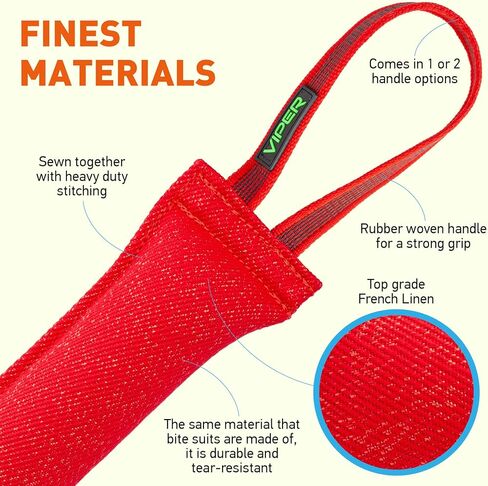 Viper Synthetic K9 Tug Toy Reward with Two Handles for Adult Dogs and Puppies. Ruberized Handles - Red, 16" x 2.5" in Saudi Arabia