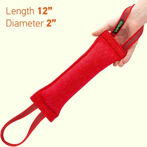Viper Synthetic K9 Tug Toy Reward with Two Handles for Adult Dogs and Puppies. Ruberized Handles - Red, 16" x 2.5" in Saudi Arabia