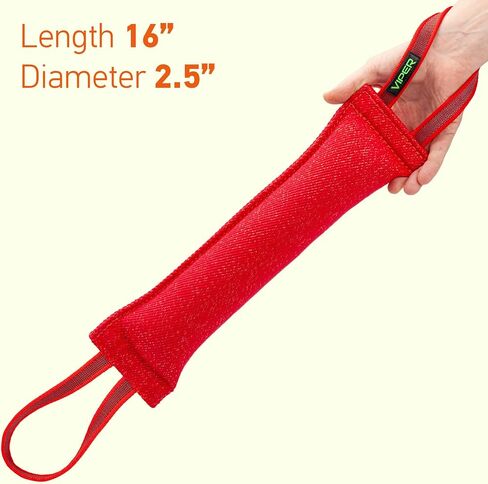 Viper Synthetic K9 Tug Toy Reward with Two Handles for Adult Dogs and Puppies. Ruberized Handles - Red, 16" x 2.5" in Saudi Arabia