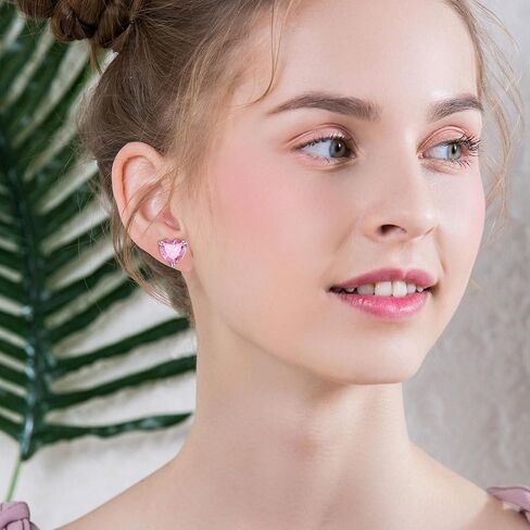 925 Sterling Silver Sparkling Heart Crystal Stud Earrings for Women Girls Hypoallergenic Love Cubic Zirconia Earrings for Sensitive Ears Valentines Birthday Mother's Day Jewelry Gift (Aquamarine) in Kuwait