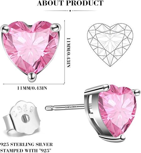 925 Sterling Silver Sparkling Heart Crystal Stud Earrings for Women Girls Hypoallergenic Love Cubic Zirconia Earrings for Sensitive Ears Valentines Birthday Mother's Day Jewelry Gift (Aquamarine) in Kuwait