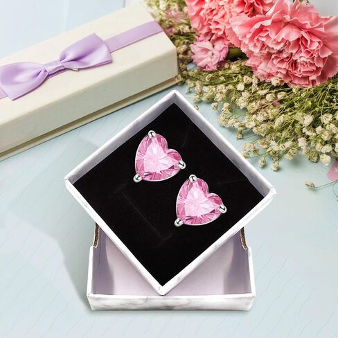 925 Sterling Silver Sparkling Heart Crystal Stud Earrings for Women Girls Hypoallergenic Love Cubic Zirconia Earrings for Sensitive Ears Valentines Birthday Mother's Day Jewelry Gift (Aquamarine) in Kuwait