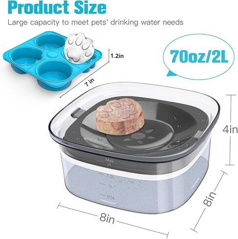 UPSKY 70oz الكلب وعاء الماء 2L لا تسرب الكلب السلطانية سعة كبيرة تسرب دليل على تغذية المياه البطيئة مع قالب مكعبات الثلج، لا سبلاش الكلب السلطانية الحيوانات الأليفة موزع المياه وعاء الشرب البطيء للشاربين فوضوي، القطط in Kuwait