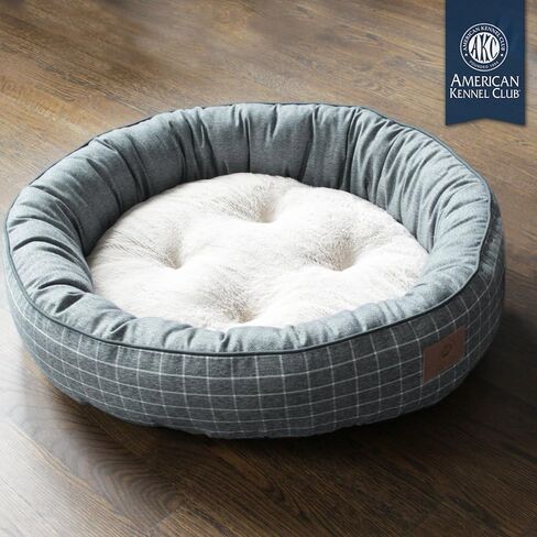 AMERICAN KENNEL CLUB 31-Inch Deluxe Plaid Round Bolster Dog Bed in Saudi Arabia