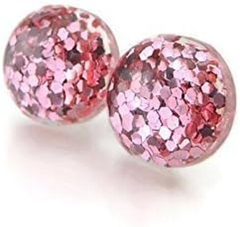 Glitter Confetti Filled Earrings on Plastic Post Studs 12mm (Aqua/Green/Silver) in Saudi Arabia