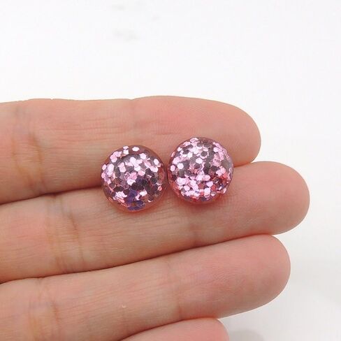 Glitter Confetti Filled Earrings on Plastic Post Studs 12mm (Aqua/Green/Silver) in Saudi Arabia