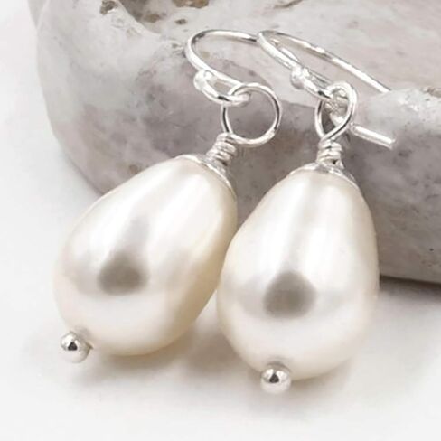 Dashe Designs Cream Simulated Pearl Teardrop Earrings for Women Dangle, Sterling Silver in Saudi Arabia