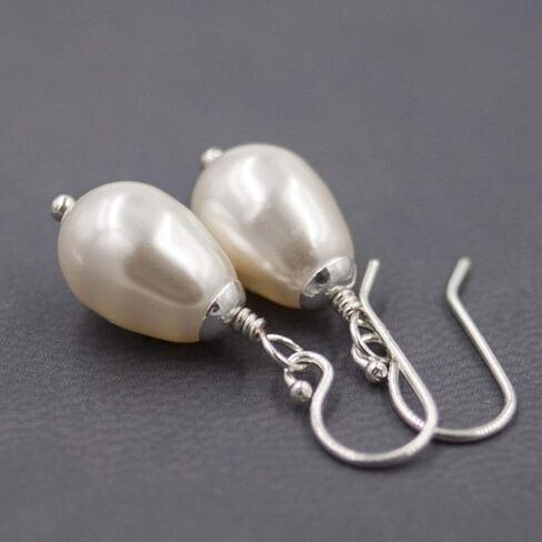 Dashe Designs Cream Simulated Pearl Teardrop Earrings for Women Dangle, Sterling Silver in Saudi Arabia