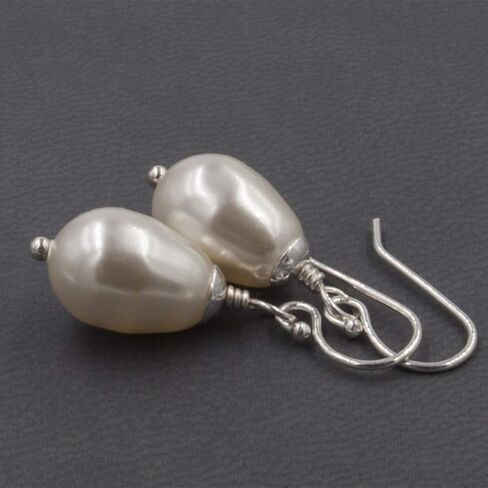 Dashe Designs Cream Simulated Pearl Teardrop Earrings for Women Dangle, Sterling Silver in Saudi Arabia