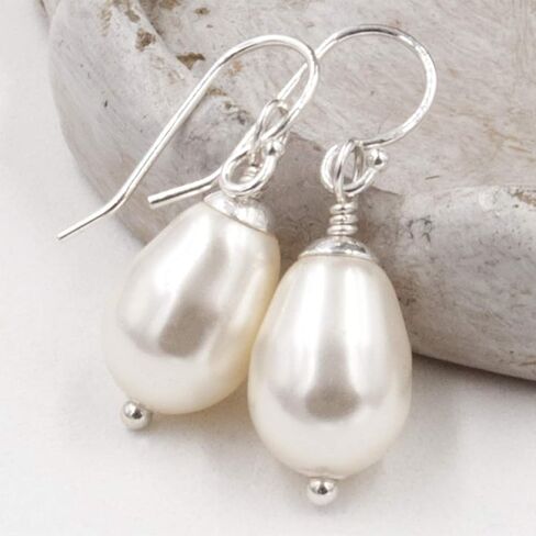 Dashe Designs Cream Simulated Pearl Teardrop Earrings for Women Dangle, Sterling Silver in Saudi Arabia