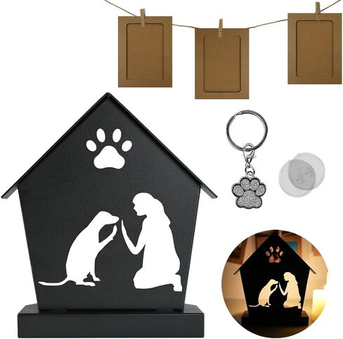 Cat and Dog Friendship Tealight Candle Holder,Pet Lovers Gifts for Women,Unique Gift Idea for Her/Him,Pet Memorial Candle Holder,with 3 Paper Photo Frame 5x4,Pet Paw Print Keychain in Saudi Arabia