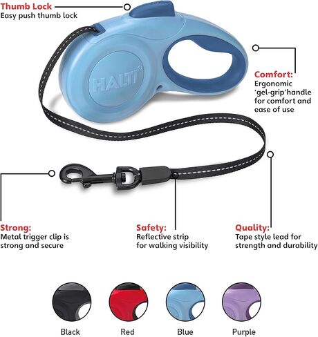 مقود هالتي قابل للسحب للكلاب - مقود قوي وعاكس وقابل للتمديد، مقبض جل ناعم، فرامل وقفل سهل الاستخدام. مناسبة للكلاب والجراء متوسطة الحجم (حجم متوسط، أسود، 3 م) in Kuwait