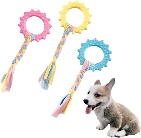 3 Pack Colored Puppy Toys for Teething Soft Dog Chew Toys for Beagle, Corgi, French Bulldog, Chihuahua or Under 10 lbs Puppies Interactive Rubber Teething Toys Birthday Gift Set in Saudi Arabia