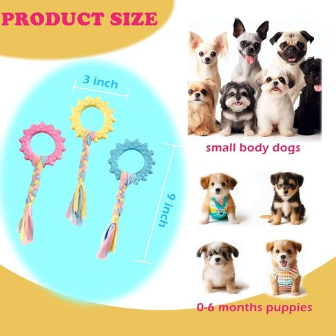 3 Pack Colored Puppy Toys for Teething Soft Dog Chew Toys for Beagle, Corgi, French Bulldog, Chihuahua or Under 10 lbs Puppies Interactive Rubber Teething Toys Birthday Gift Set in Saudi Arabia