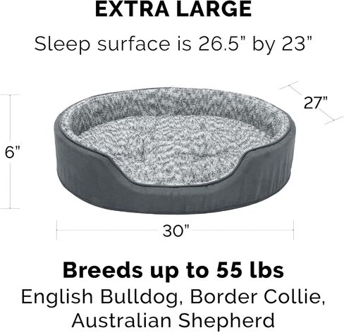 Furhaven Dog Bed for Large Dogs w/ Removable Washable Cover & Pillow Cushion Insert, For Dogs Up to 55 lbs - Two-Tone Faux Fur & Suede Oval Lounger - Gray, XL/Extra Large in Saudi Arabia
